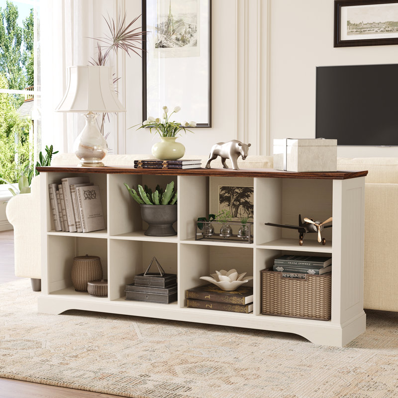 8 - Cube 62"W Storage Bookcase Horizontal Bookshelf Organizer with Anti-tip Hardware, White