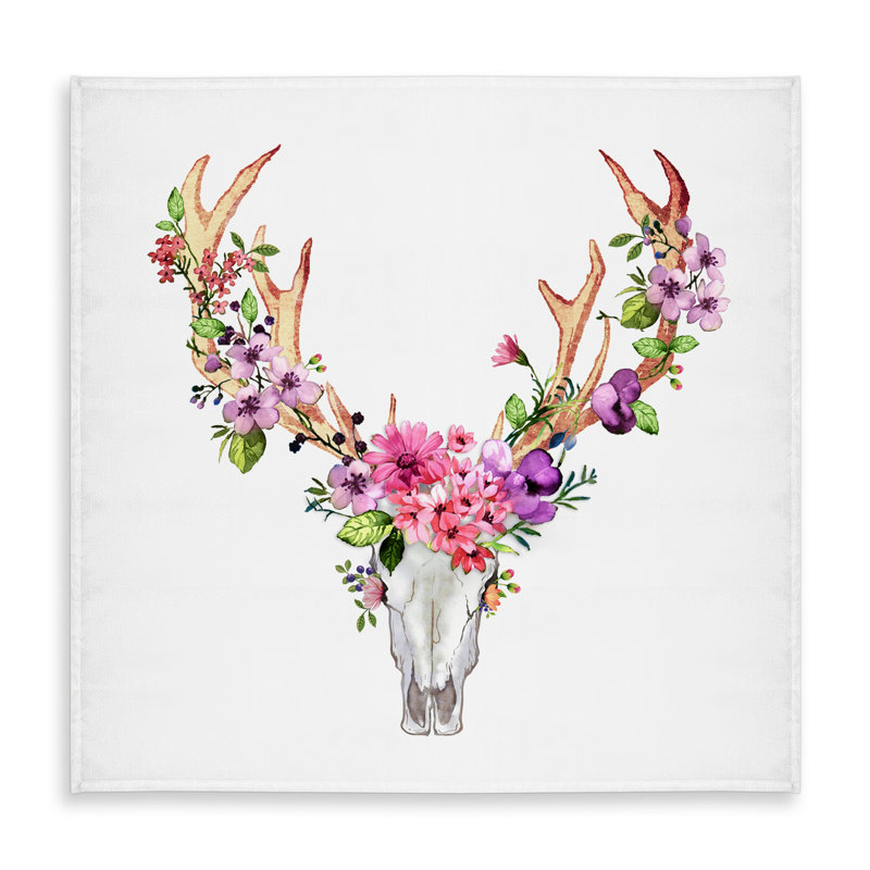 Deer Skull with Flowers Tablecloth - Indoor/Outdoor Decor