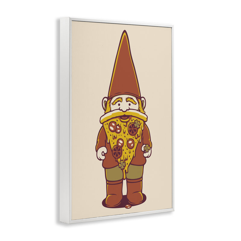 Happy Pizza Gnome, estampe numérique, conception de Tobe Fonseca, H 30 po x l 20 po, Giclée encadrée blanc bord de mer