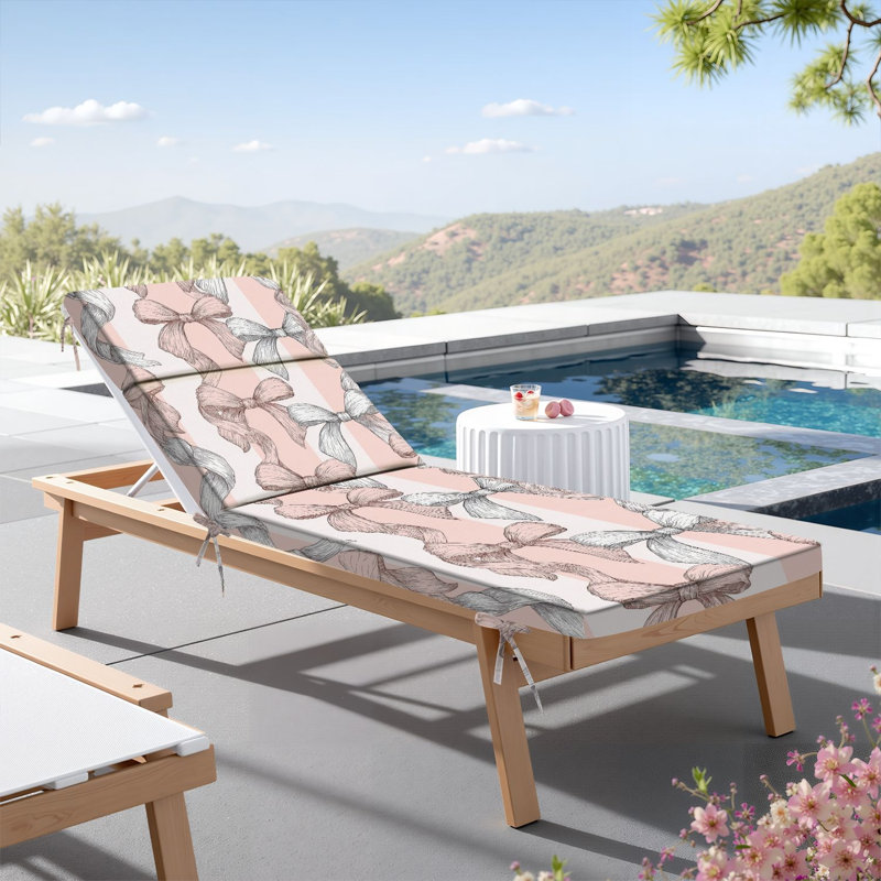  Outdoor Indoor 3'' Lounge Patio Cushion Coquette aesthetic seamless bow striped white pink Trendy Water-Resistant Chaise Lounge Cushion for Chair Patio Furniture Seat Cushion
