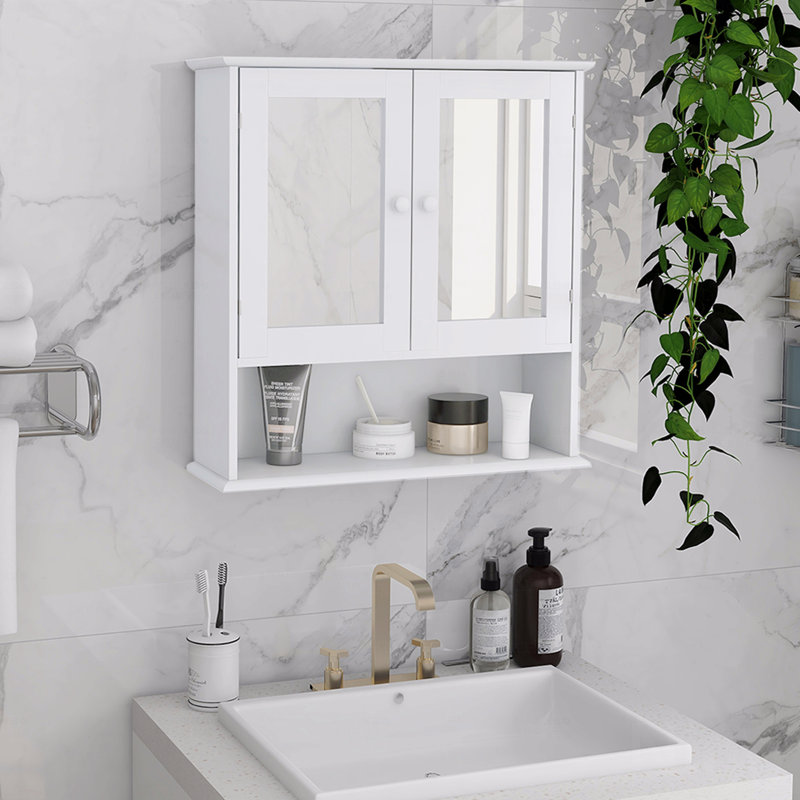 Armoire murale de salle de bain avec portes et tablettes à miroir Doule