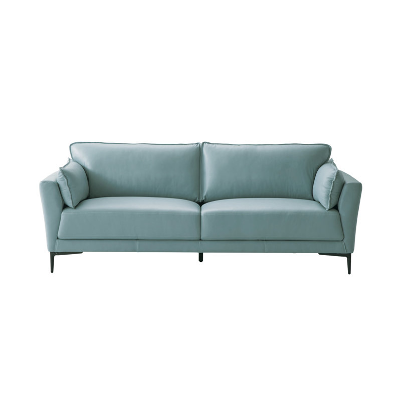 Canapé Greidy, cuir fleur bleu clair et finition noire LV02387