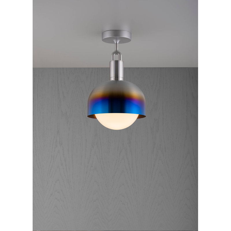 Linear Knurl 1 - Light LED Semi Flush Mount, Burnt Steel/Opal, 5.9" H x 9.84" W x 9.84" D