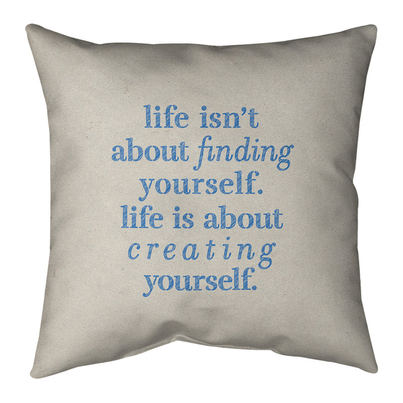 Coussin Handwritten, 26 po x 26 po, Beige/bleu, Housse de coussin seulement - sans coussin