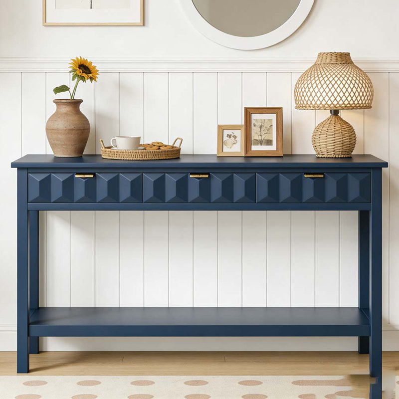 Table d'entrée 60 po en placage de sapin avec façades en nid d'abeille, console moderne, Marine