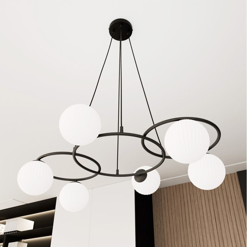 Frisco 6 - Light Matte Black Pendant, Matte Black/Opal