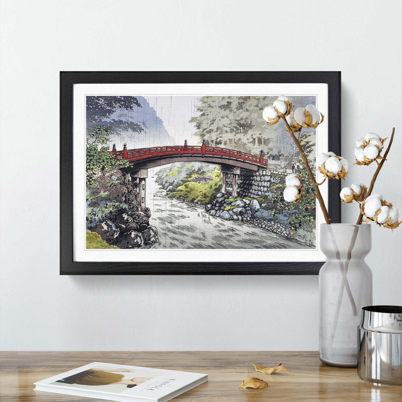 Sacred Bridge in Nikko by Tsuchiya Koitsu - Picture Frame Painting Print, 36cm H x 48cm W x 2cm D, Black Framed