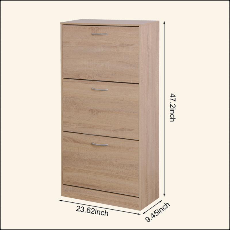 3-Drawer Shoe Storage Cabinet, 3-Tier Wood Shoe Rack Storage Organizer For Entryway