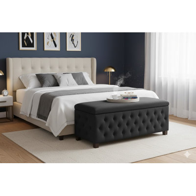 Wide Velvet Rectangle Ottoman Storage Box with Legs, Tufted Upholstered End of Bed Storage Bench, Deep Storage Ottoman Footstool Coffee Table
