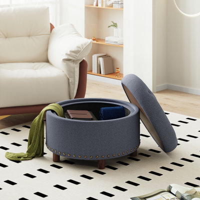 Repose-pieds 25 po avec rangement capitonné rond et coussin capitonné