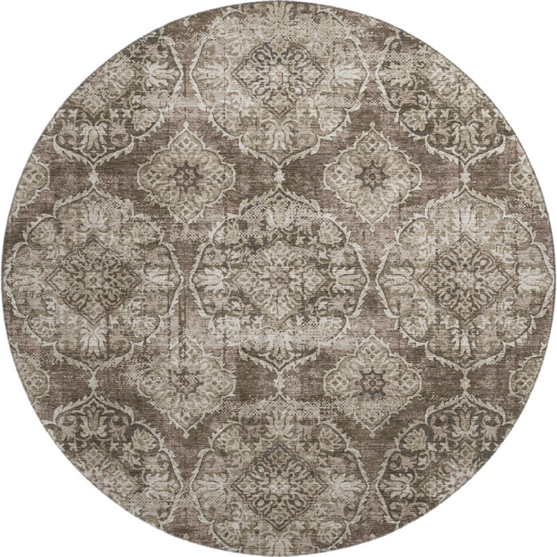 Premium Machine Washable Mayfield AMF2196 panel Rug, Chocolate, 8' Round