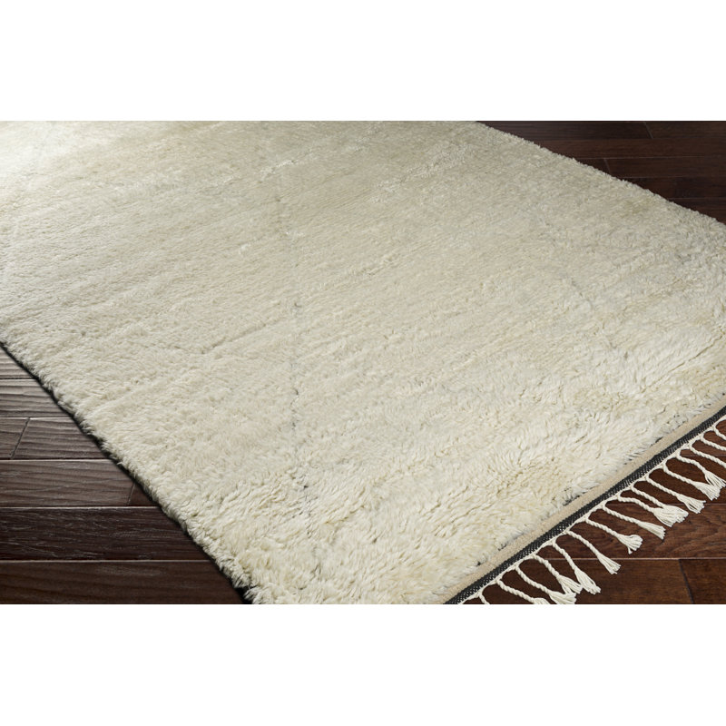 Wool Geometric Area Rug in Cream, Rectangle 8' x 10'