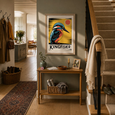 Kingfisher Sun Art Deco - Framed Print