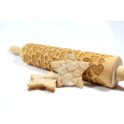 Stodola Engraved Large Wood Rollin Pin with Cute Hearts Pattern