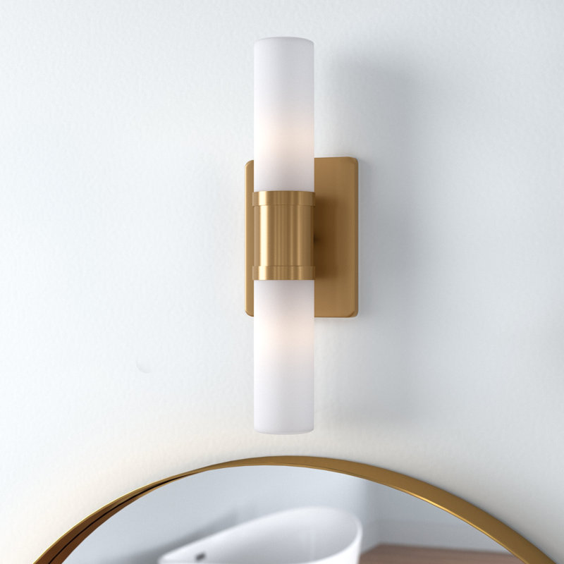 Éclairage pour salle de bain 2 lumières à intensité variable Evelien, Laiton satiné, 40 W, H 16 po x l 5 po x P 3,63 po