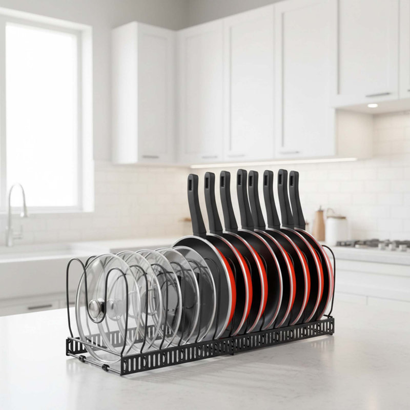 Support à casseroles extensible avec 14 séparateurs réglables