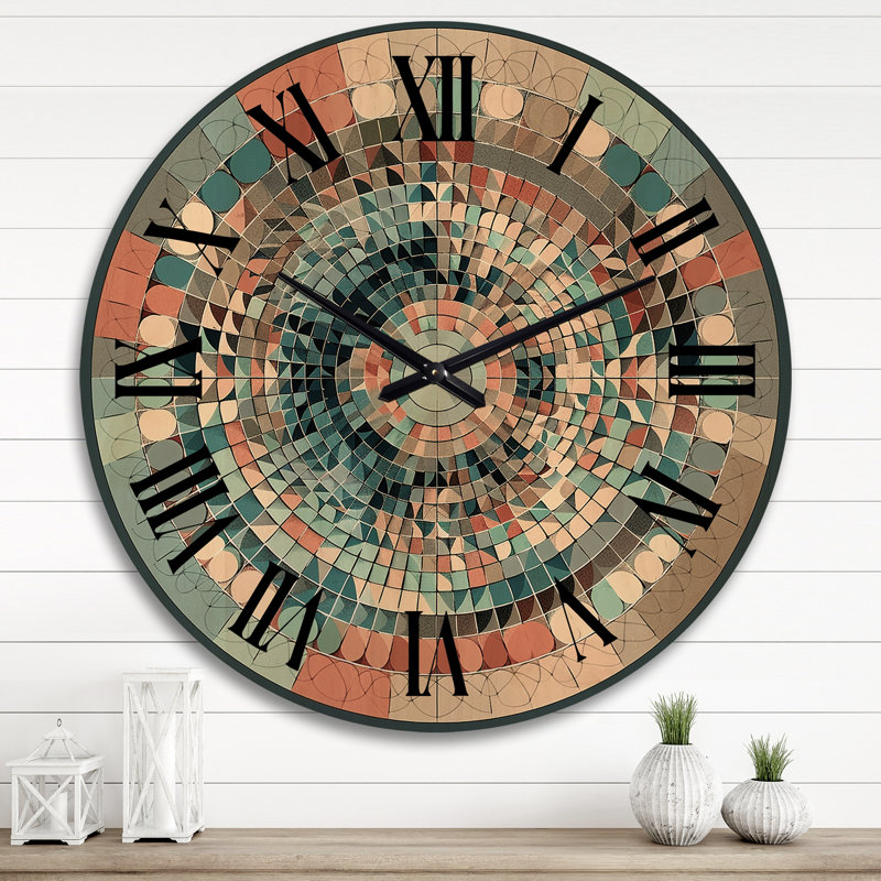 Horloge murale moderne en bois surdimensionnée The Great Mystery Mandala Illustration IV, Très grand