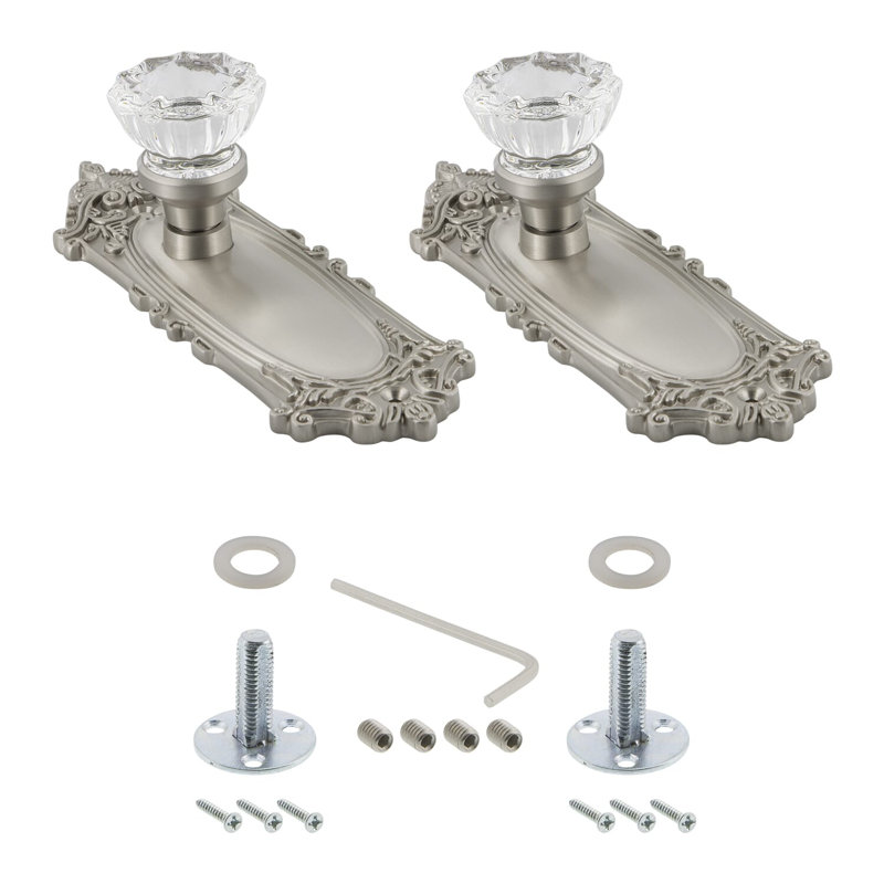 Victorian Plate with Crystal Door Knob, Satin Nickel