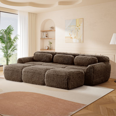 Ensemble de canapé modulaire en tissu moelleux à trois places avec repose-pieds, rembourré de mousse haute densité 32D, comprend des coussins décoratifs, parfaitement adapté aux espaces de salon.