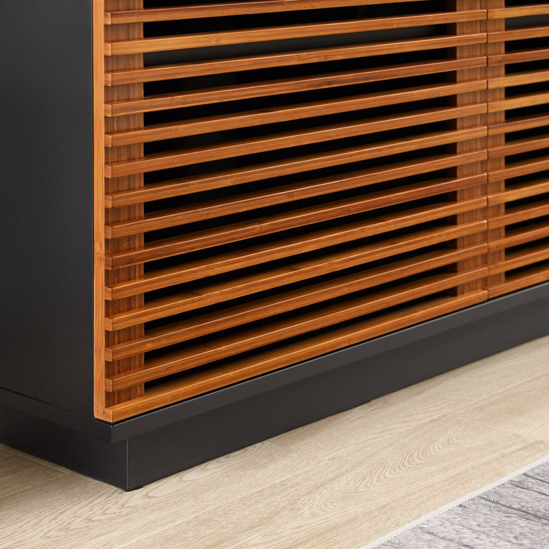 Meuble télé pour téléviseur de 55 po ou moins en bambou massif Erla, Ambre, 27.75" H x 64.5" W x 20" D