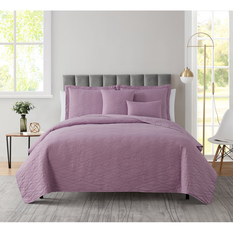 Ensemble de courtepointe réversible en microfibre Ellipse Wave, Courtepointe simple + 3 taies décoratives, Lavande
