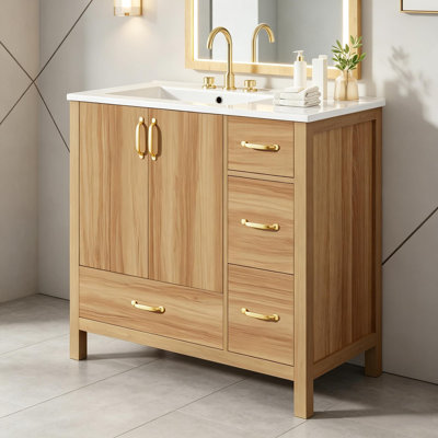 Meuble-lavabo autoportant en bois avec 2 portes et 4 tiroirs 