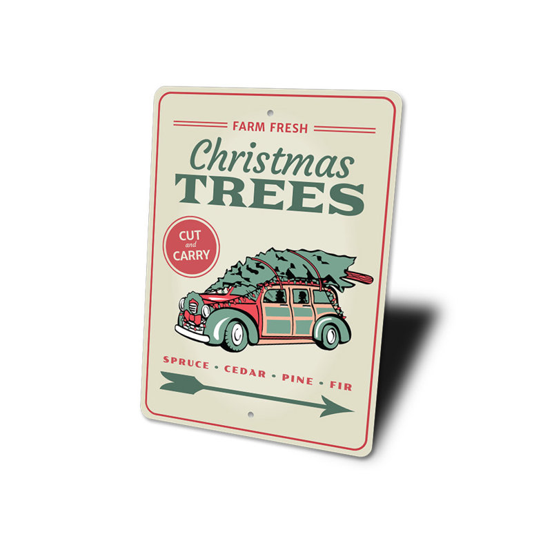 Plaque en aluminium Farm Fresh Christmas Trees, H 14 po x l 10 po x P 0,04 po