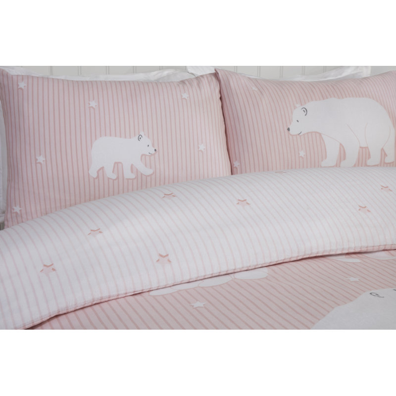 Polar Bear Family Festive Duvet Cover Set, Blush Pink, Single Duvet Cover + 1 Standard Pillowcase