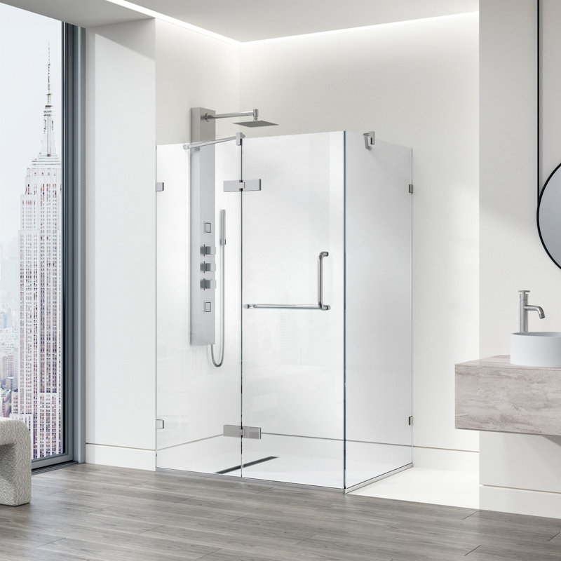Monteray 38" W x 30" D x 73" H Hinged Frameless Shower Enclosure with 3/8  Clear Glass, Brushed Nickel