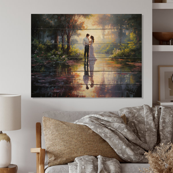 Latitude Run® Jamoy Romantic Couple Landscape Loves Reflections On Wood ...