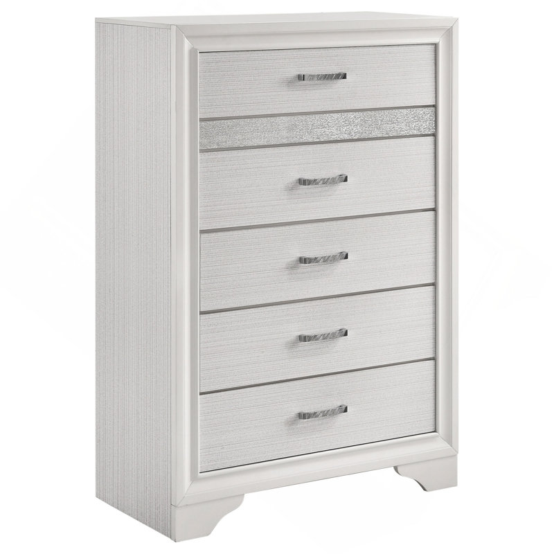 Commode 6 tiroirs avec poignées en métal, White