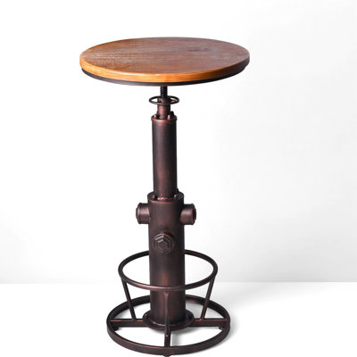 Industrial Bar Table 38.6"-44.5" Height Adjustable Swivel Round Wood Tabletop 23.6" Dia, Kitchen Dining Office Coffee Bistro Pub Table