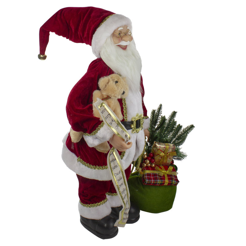 24" Red and White Santa Figurine with Presents and Naughty/Nice List