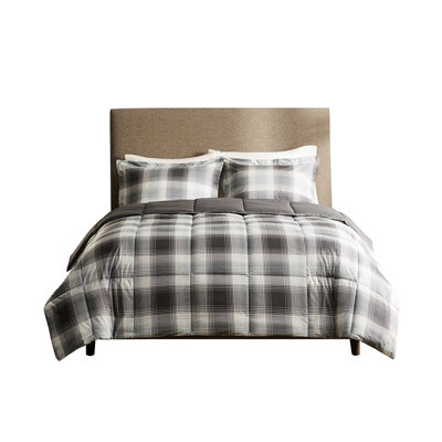 Twin Comforter - All Season , Grey Plaid Pattern, 6d , Machine Washable, Down Alternative Mini , , Plaid, Bedding