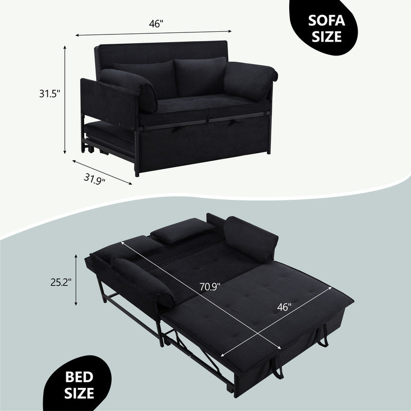 3-in-1 Convertible Sleeper Loveseat Sofa Couch with Pullout Bed and Storage for Living Room, Bedroom, Balcony, RV