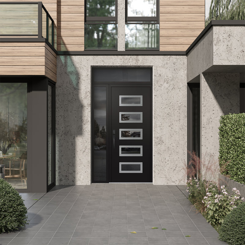 D1 Panneau droit en acier argenté noir et noir avec porte escamotable et porte avant en verre transparent D1 48 po x 96 po D1
