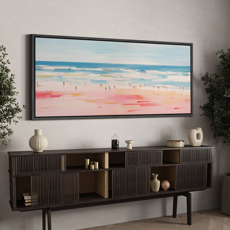 Coastal Beach Dreamy Pink Beach Bliss Seashore Coastal Ocean Waves, H 30 po x l 60 po, Noir, noir, noir, noir