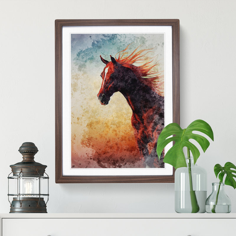 Majestic Horse - Framed Print, 34cm H x 25cm W x 2cm D, Walnut