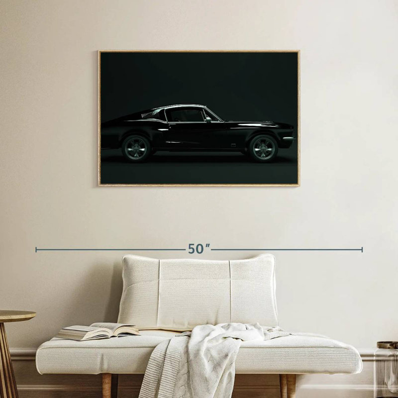 Voiture rétro élégante, Cadre flottant en bois naturel, 37 po x 25 po