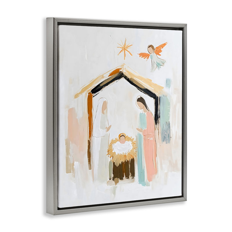 Cadre flottant de la Sainte Nativité, conception abstraite, Creative Studio, H 31 po x l 25 po, Cadre flottant gris lustré