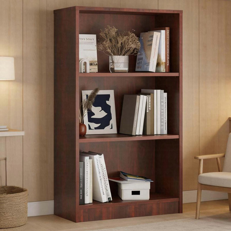 3-Shelf Freestanding Wood Bookcase With Adjustable Shelves, Multi-Functional Storage, Cherry