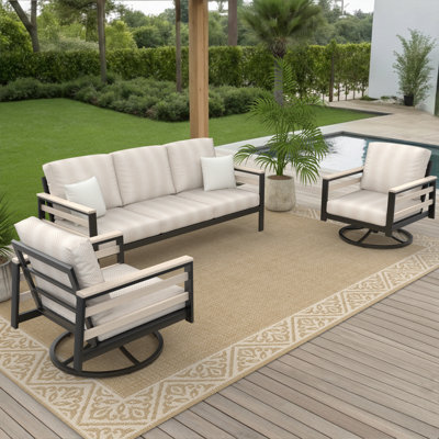 Ensembles de mobilier d'extérieur avec fauteuil pivotant et canapé avec coussins Sunbrella