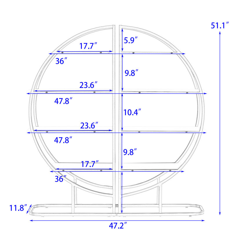 Alsobrook 4 Tiers Round Open Bookshelf with Metal Frame for Office