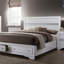 Lit double à panneau de style contemporain, bois d'hévéa massif blanc doux, tiroirs de pied de lit, mobilier élégant pour chambre à coucher résidentielle
