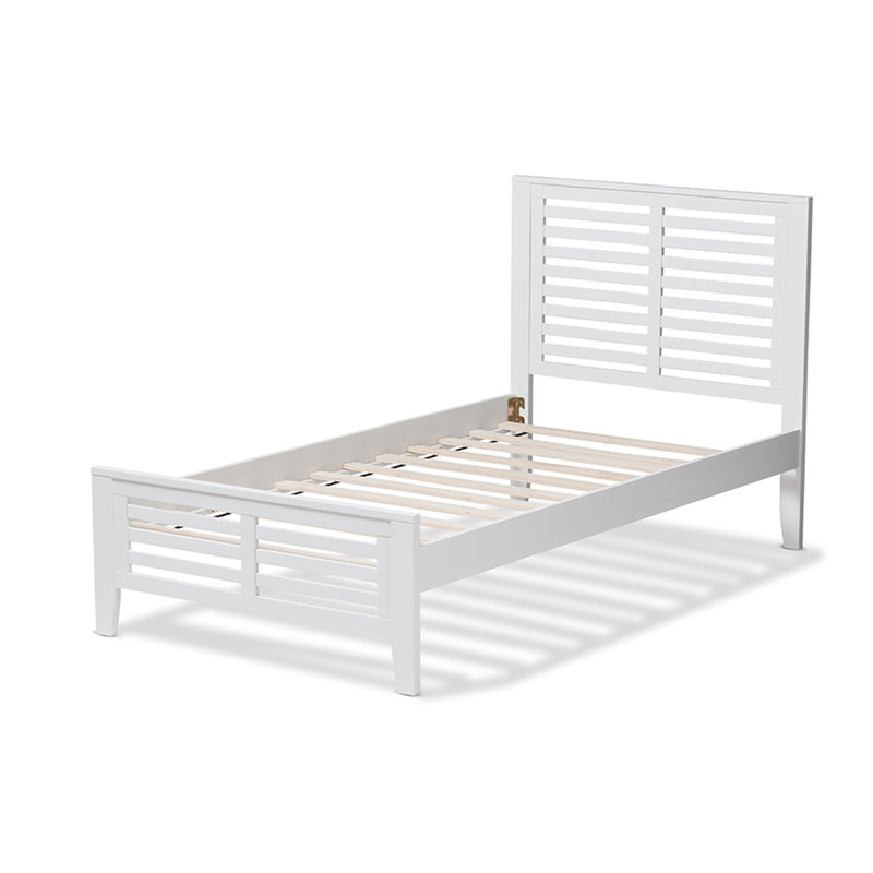 Lit plateforme simple avec rangement en bois massif Helfant, blanc