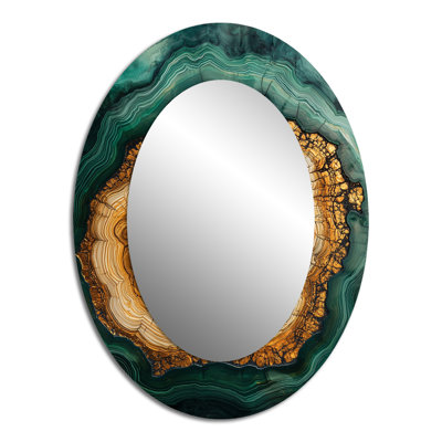 Bold Forest Landscape Path of the Emerald River III - Grand miroir mural ovale sur métal