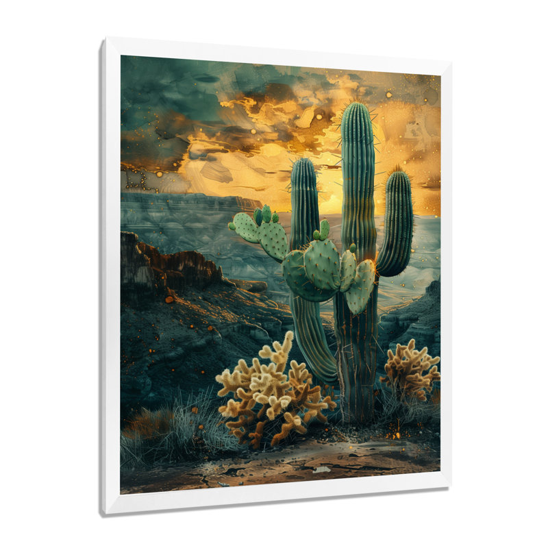 Vert, jaune, gardian du désert, cactus I, Toile encadrée blanche avec une seule photo, H 32 po x l 24 po x P 1 po