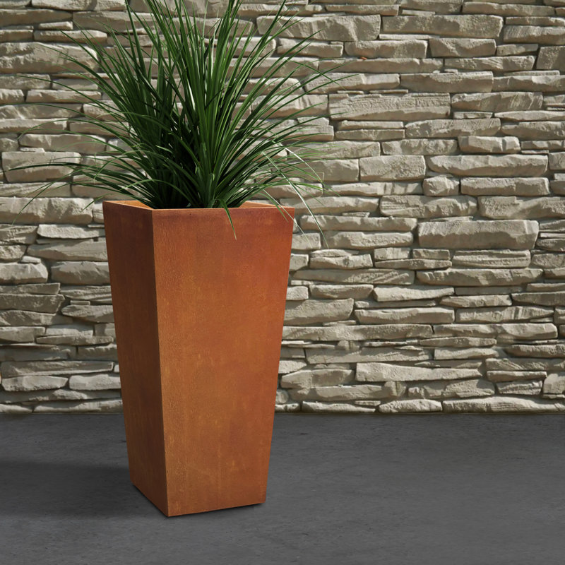 Antonio Concrete Pot Planter, 28" H x 14" W x 14" D, Rust Brown