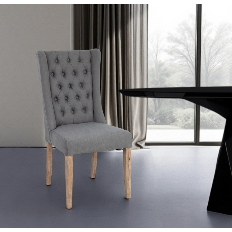 Chaise d'appoint de salle à manger capitonnée en lin capitonné gris et brun, Gris