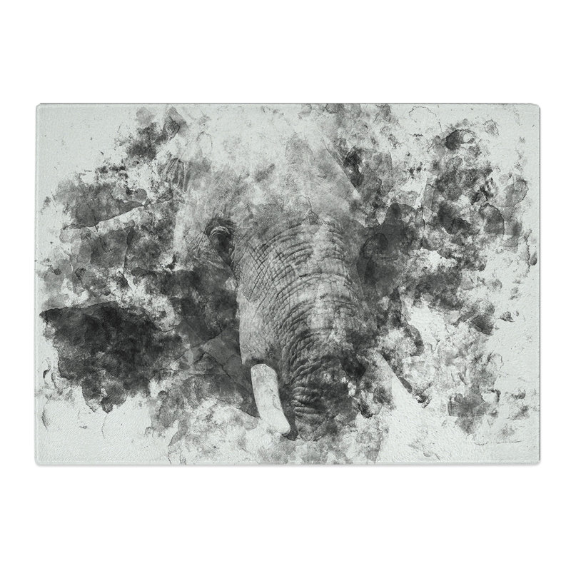 Tempered Glass African Elephant Watercolour Chopping Board, 28.5 cm x 39 cm